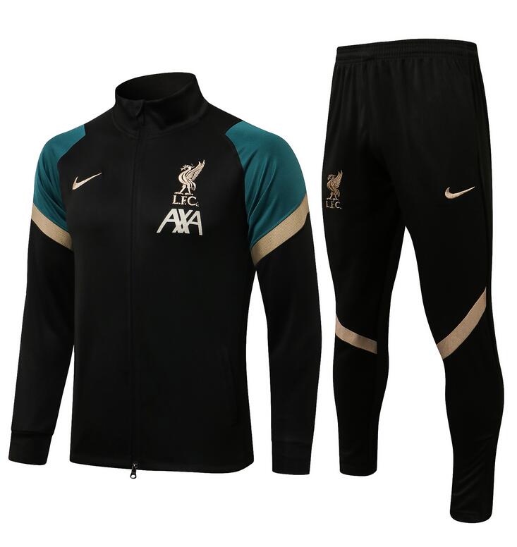 2021/22 Liverpool Black Green Training Kits Jacket with Pants